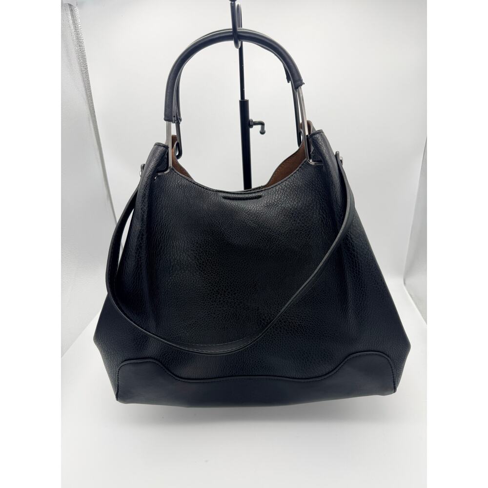 Sondra Roberts "Squared" Black Pebbled Hobo with Suede Lining - Picture 2 of 10